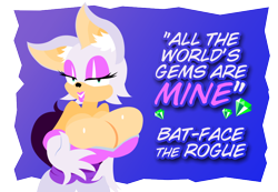 Size: 900x623 | Tagged: suggestive, artist:cupcakecandyass, rouge the bat, bat, abstract background, bent over, busty rouge, dialogue, gem, gradient background, huge breasts, looking at viewer, rouge's heart top, semi-transparent background, solo