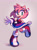 Size: 1300x1750 | Tagged: safe, artist:murasoda, amy rose, hedgehog, bisexual pride, boots, fangs, gloves, grey background, hair over one eye, headcanon, hearts, looking at viewer, mouth open, pride, simple background, socks, solo, standing