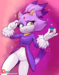 Size: 1280x1623 | Tagged: safe, artist:jamo_art, artist:jamoart, blaze the cat, sonic the hedgehog, cat, hedgehog, blaze's tailcoat, heart, micro, size difference, solo, solo focus