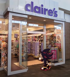Size: 1885x2048 | Tagged: safe, artist:amasc0met, shadow the hedgehog, hedgehog, photographic background, shop, solo, sonic characters walking into stores, standing, storefront, walking