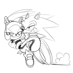 Size: 1200x1200 | Tagged: safe, artist:maniacxvii, sonic the hedgehog, surge the tenrec, hedgehog, tenrec, bridal carry, running, shipping, simple background, sonurge, white background