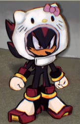 Size: 779x1200 | Tagged: safe, artist:amasc0met, shadow the hedgehog, hedgehog, hat, hello kitty, i am all of me, sanrio, solo, this is the ultimate, this is who i am
