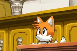 Size: 2020x1354 | Tagged: safe, artist:a5tros, miles "tails" prower, fox, courtroom, phoenix wright (series), solo, tailabetes, this will end in jail time
