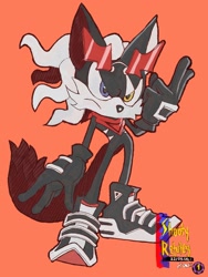 Size: 1536x2048 | Tagged: safe, artist:shootyrefutey, infinite the jackal, jackal, sonic forces, heterochromia, red background, riders style, simple background, solo, sonic riders, sunglasses