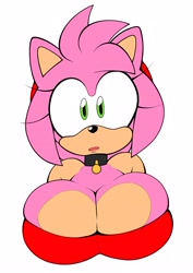 Size: 2894x4093 | Tagged: suggestive, artist:fullmetalsketch, amy rose, hedgehog, busty amy, collar, huge breasts, looking at viewer, simple background, solo, white background
