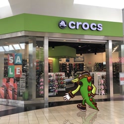 Size: 768x768 | Tagged: safe, artist:touronjart, vector the crocodile, crocodile, from behind, indoors, reflection, shop, solo, sonic characters walking into stores, storefront