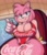 Size: 2176x2544 | Tagged: suggestive, artist:someth1ngoa, amy rose, hedgehog, busty amy, coca-cola, huge breasts, licking lips, looking at viewer, pool, soda, solo, swimsuit
