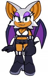 Size: 1197x1935 | Tagged: safe, artist:mykell cube, rouge the bat, bat, sonic adventure 2, cleavage, clenched fist, fangs, looking at viewer, simple background, solo, standing, white background
