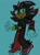 Size: 756x1024 | Tagged: safe, artist:mykell cube, shadow the hedgehog, hedgehog, alternate outfit, blue background, looking at viewer, pants, shirt, simple background, solo, standing