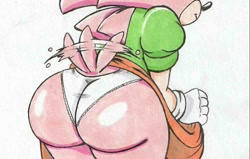 Size: 1146x729 | Tagged: suggestive, artist:nunya84587583, amy rose, hedgehog, amy's butt, amy's classic dress, amy's panties, amy's tail, amy's wagging tail, butt, cameltoe, classic amy, classic amy's butt, classic amy's panties, classic amy's tail, classic amy's wagging tail, close-up, extreme close-up, frilly panties, from behind, holding skirt, markerwork, panties, simple background, solo, tail wagging, white background