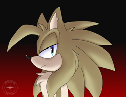 Size: 3236x2490 | Tagged: safe, artist:interstellarchaosss, oc, oc:advan, hedgehog, beige fur, blue eyes, chest fluff, frown, gradient background, lidded eyes, looking at viewer, oc only, peach arms, side view, solo, standing