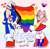 Size: 2000x1970 | Tagged: safe, artist:nerdypiratez, amy rose, sonic the hedgehog, hedgehog, abstract background, bandana, bisexual pride, boots, clenched teeth, duo, facepaint, flag, headcanon, hearts, holding something, looking at viewer, mouth open, pansexual pride, pride, pride flag background, progress pride, shoes, socks, standing, wink