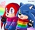 Size: 1978x1750 | Tagged: safe, artist:xxleahencexx, knuckles the echidna, sonic the hedgehog, echidna, hedgehog, abstract background, bisexual pride, duo, fingerless gloves, gay, gay pride, headcanon, hearts, holding them, hoodie, knuxonic, mouth open, pride, pride clothes, rainbow, shipping, smile, v sign, wink