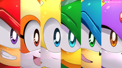 Size: 3840x2160 | Tagged: safe, artist:jonnisalazar, blaze the cat, cream the rabbit, jet the hawk, knuckles the echidna, miles "tails" prower, sonic the hedgehog, bird, cat, fox, hedgehog, rabbit, blushing, clenched teeth, gay pride, group, hawk, looking at viewer, mouth open, no mouth, pride, rainbow, smile