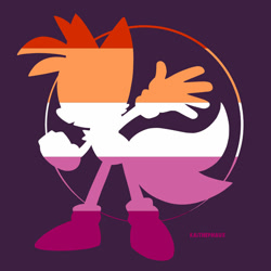 Size: 900x900 | Tagged: safe, artist:kaithephaux, miles "tails" prower, fox, female, gender swap, headcanon, lesbian pride, pride, purple background, silhouette, simple background, solo, standing, waving