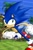 Size: 800x1200 | Tagged: safe, artist:terrichance, sonic the hedgehog, hedgehog, green hill zone, looking at viewer, running, solo