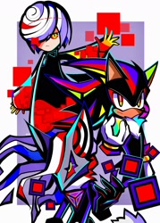 Size: 1280x1792 | Tagged: safe, artist:kuroiyuki96, infinite the jackal, sage, shadow the hedgehog, hedgehog, jackal, sonic forces, sonic frontiers, abstract background, digital static, trio, unknown species