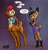 Size: 1440x1515 | Tagged: safe, artist:shieltar, nicole the hololynx, sally acorn, chipmunk, lynx, centaur, dialogue, duo, gradient background, nicole's purple wraps, post transformation, sally's vest and boots, taur