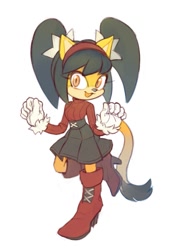 Size: 863x1200 | Tagged: safe, artist:mofuzelen, honey the cat, cat, alternate outfit, simple background, smiling, solo, sonic the fighters, sweater, white background