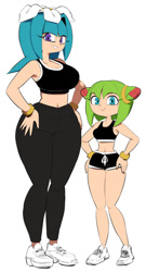 Size: 650x1200 | Tagged: safe, artist:y_agc, cosmo the seedrian, galaxina the seedrian, seedrian, busty galaxina, duo, simple background, sonic x, sports wear, white background