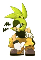 Size: 609x885 | Tagged: safe, artist:pigupigu, surge the tenrec, tenrec, crouching, full body, looking at viewer, mouth open, simple background, solo, white background