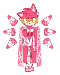 Size: 562x702 | Tagged: safe, artist:pigupigu, amy rose, hedgehog, alternate eye color, alternate outfit, cape, full body, limited palette, looking at viewer, simple background, solo, standing, white background