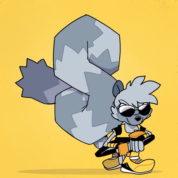 Size: 1200x1200 | Tagged: safe, artist:kylesmeallie, tangle the lemur, lemur, abstract background, cool s, featured image, female, impossibly long tail, needs more jpeg, posing, solo, sunglasses, yellow background