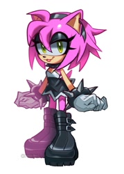 Size: 857x1200 | Tagged: safe, artist:pontiikii, amy rose, hedgehog, alternate outfit, makeup, punk, simple background, solo, spiked bracelet, standing, white background
