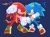 Size: 1600x1180 | Tagged: safe, artist:mossan315, knuckles the echidna, sonic the hedgehog, echidna, hedgehog, sonic the hedgehog 2 (2022), blue background, clenched fists, clenched teeth, duo, frown, full body, looking at each other, looking at them, simple background