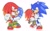 Size: 1829x1150 | Tagged: safe, artist:mossan315, knuckles the echidna, sonic the hedgehog, echidna, hedgehog, aged down, carrying them, child, duo, looking at them, mouth open, one fang, simple background, smile, standing, white background