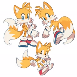 Size: 2048x2048 | Tagged: safe, artist:mossan315, miles "tails" prower, fox, classic tails, cute, looking at viewer, simple background, smile, solo, standing, tailabetes, white background