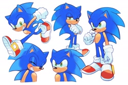 Size: 2048x1356 | Tagged: safe, artist:mossan315, sonic the hedgehog, hedgehog, clenched fist, eyes closed, grin, lidded eyes, looking at viewer, multiple views, running, simple background, smile, solo, standing, white background