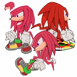 Size: 2048x2048 | Tagged: safe, artist:mossan315, knuckles the echidna, echidna, clenched fists, frown, full body, multiple views, simple background, solo, standing, white background