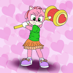 Size: 1500x1500 | Tagged: safe, artist:theowlgoesmoo, amy rose, hedgehog, abstract background, classic amy, piko piko hammer, solo