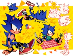 Size: 1200x923 | Tagged: safe, artist:9474s0ul, metal sonic, hedgehog, abstract background, alignment swap, alternate version, character sheet, expression sheet, mobianified