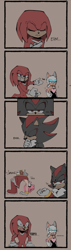 Size: 734x2574 | Tagged: suggestive, artist:silvect, amy rose, knuckles the echidna, rouge the bat, shadow the hedgehog, bat, echidna, hedgehog, beige background, boba tea challenge, shocked, simple background