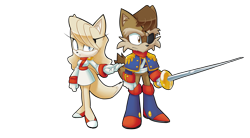 Size: 1999x1107 | Tagged: safe, artist:simonsoys, amadeus prower, rosemary prower, fox, duo, redesign, simple background, sword, transparent background