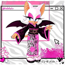 Size: 1280x1280 | Tagged: safe, artist:rolakioko, rouge the bat, bat, abstract background, alternate outfit, female, gyaru, solo