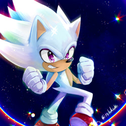 Size: 1280x1280 | Tagged: safe, artist:rolakioko, sonic the hedgehog, hedgehog, abstract background, hyper sonic, male, solo