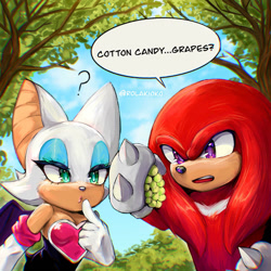 Size: 1280x1280 | Tagged: safe, artist:rolakioko, knuckles the echidna, rouge the bat, bat, echidna, female, knuxouge, male, shipping, straight