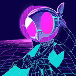 Size: 1000x1000 | Tagged: dead source, safe, artist:miitara, wave the swallow, bird, swallow, extreme gear, goggles, limited palette, solo, sonic riders, sunset, vaporwave