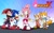 Size: 4096x2573 | Tagged: safe, artist:kitareartist, amy rose, chocola (chao), cream the rabbit, miles "tails" prower, shade the echidna, sonic the hedgehog, chao, echidna, fox, hedgehog, rabbit, au:roseverse, group, looking at viewer, neutral chao, sonic x, v sign