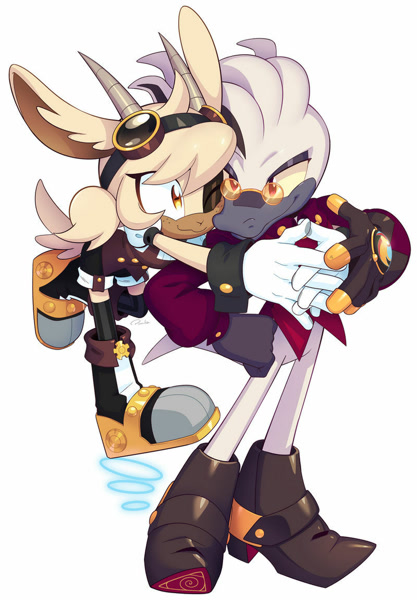 Size: 800x1150 | Tagged: safe, artist:drawloverlala, dr. starline, oc, oc:byte the goat, goat, canon x oc, duo, featured image, female, male, platypus, shipping, simple background, starlyte, straight, white background