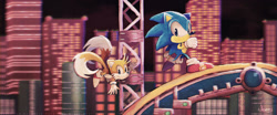Size: 1976x820 | Tagged: safe, artist:missneens, miles "tails" prower, sonic the hedgehog, fox, hedgehog, sonic the hedgehog 2, chemical plant, classic sonic, classic style, classic tails, cute, duo, male, sonabetes, tailabetes
