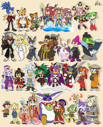 Size: 2124x2628 | Tagged: safe, artist:biko97, amy rose, bark the polar bear, bean the dynamite, big the cat, blaze the cat, charmy bee, cheese (chao), cosmo the seedrian, cream the rabbit, cubot, espio the chameleon, froggy, honey the cat, infinite the jackal, jet the hawk, knuckles the echidna, maria robotnik, marine the raccoon, mighty the armadillo, miles "tails" prower, nack the weasel, orbot, ray the flying squirrel, robotnik, rouge the bat, shade the echidna, shadow the hedgehog, silver the hedgehog, sonic the hedgehog, sticks the badger, storm the albatross, tails doll, tiara boobowski, tikal, vanilla the rabbit, vector the crocodile, wave the swallow, albatross, armadillo, badger, bat, bear, bee, bird, cat, chao, crocodile, echidna, flying squirrel, fox, frog, hedgehog, human, jackal, lizard, polar bear, rabbit, raccoon, seedrian, swallow, weasel, sonic adventure, sonic adventure 2, sonic chronicles, sonic forces, agender, alternate outfit, ambiguous gender, beige background, chameleon, child, everyone is here, female, group, hawk, kitsune, male, neutral chao, robot, simple background, sonic boom (tv), sonic the fighters, sonic x, sonic x-treme, wall of tags