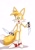 Size: 848x1200 | Tagged: safe, artist:maj2k2, miles "tails" prower, fox, gloves, holding something, knife, looking ahead, male, mouth open, shoes, simple background, socks, solo, standing, this will end in blood, white background