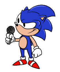 Size: 1024x1224 | Tagged: safe, artist:rougethegreat, sonic the hedgehog, hedgehog, adventures of sonic the hedgehog, animated, clenched teeth, friday night funkin, gloves, holding something, looking offscreen, male, microphone, mod, shoes, simple background, smile, socks, solo, standing, transparent background