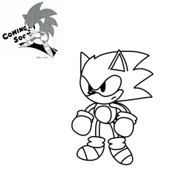 Size: 1280x1280 | Tagged: artist needed, safe, sonic the hedgehog, hedgehog, angry, black and white, simple background, solo, standing, white background