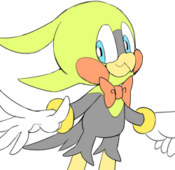 Size: 1158x1120 | Tagged: safe, artist:drawloverlala, oc, oc:lemon the cockatiel, bird, blue eyes, bowtie, cockatiel, gloves, looking at viewer, male, oc only, simple background, smile, solo, standing, white background