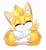 Size: 1865x2048 | Tagged: safe, artist:melodycler01, artist:melodyclerenes, skye prower, fox, blushing, cute, eyes closed, gloves, male, simple background, skyebetes, smile, solo, two tails, white background, yellow fur